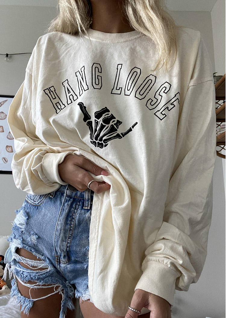 

Hang Loose Skeleton Hand Sweatshirt - Beige, Apricot, 517072