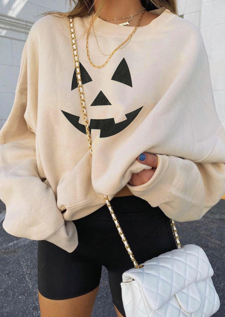 

Halloween Pumpkin Face Drop Shoulder Sweatshirt - Beige, 514585