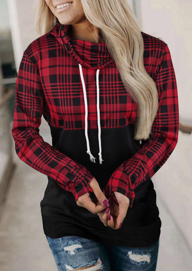 

Plaid Splicing Pullover Long Sleeve Sweatshirt - Red, 516389
