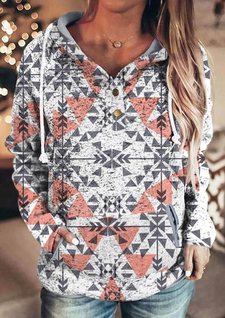 Geometric Drawstring Pocket Hoodie