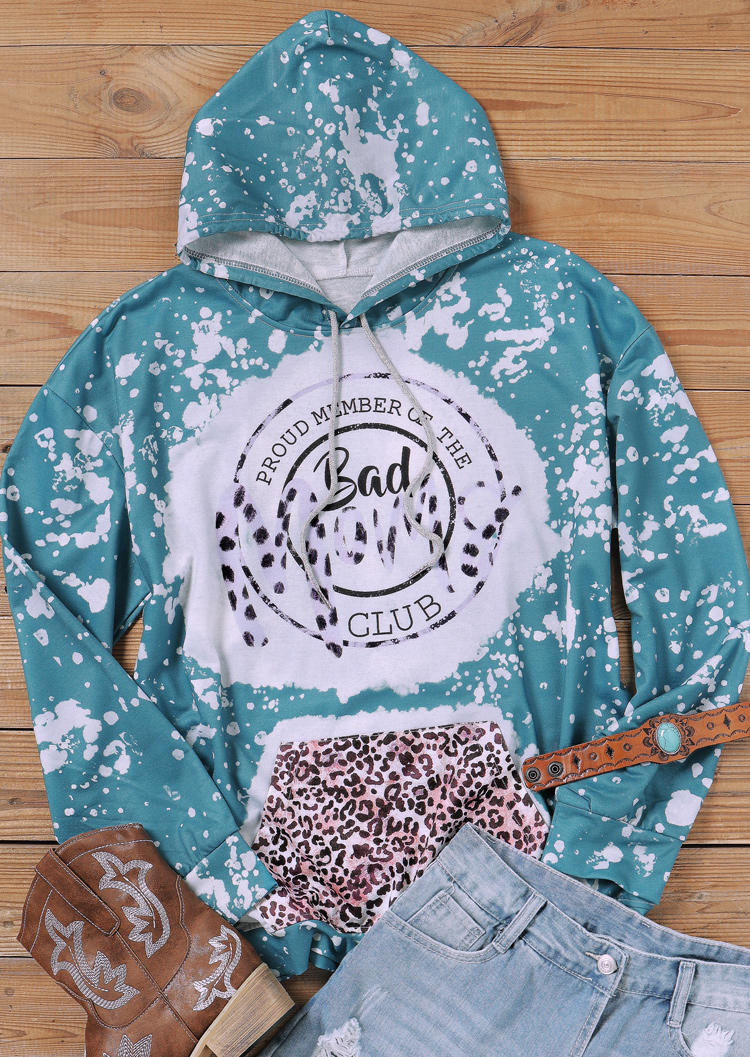 

Mama Leopard Kangaroo Pocket Bleached Hoodie - Cyan, 516653