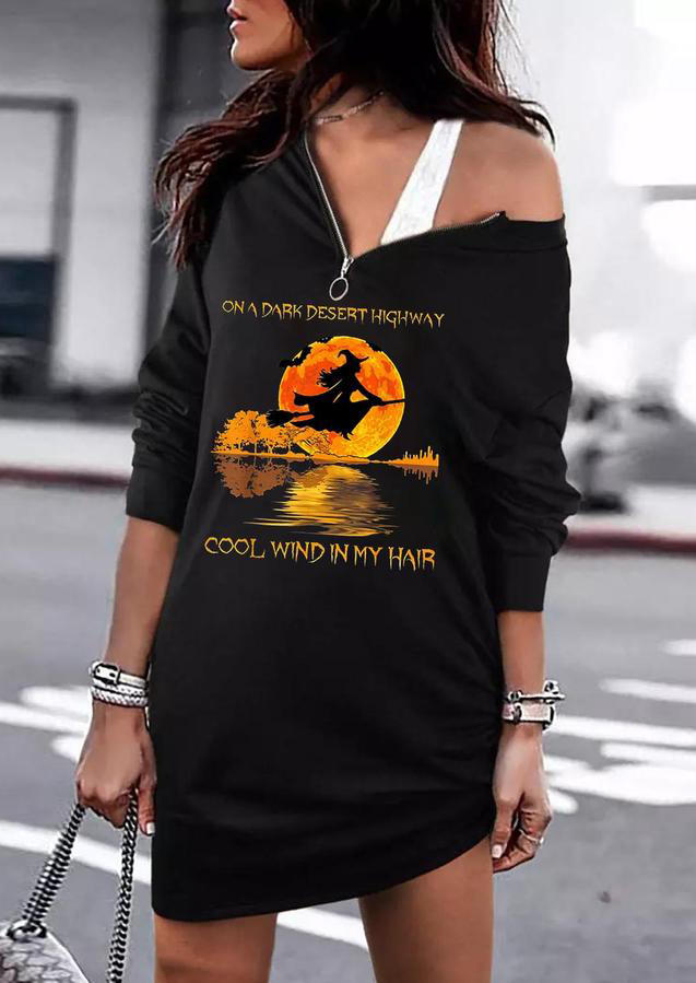 

Halloween On A Dark Desert Highway Witch Mini Sweatshirt Dress - Black, 517082