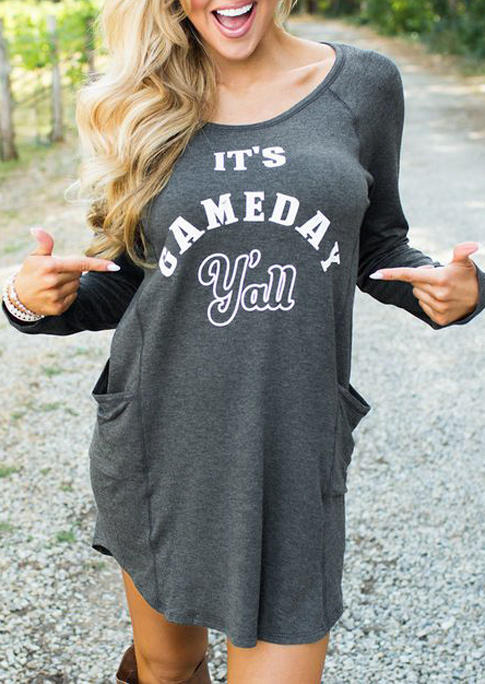 

It' Game Day Y'all Pocket Mini Dress - Dark Grey, 517097
