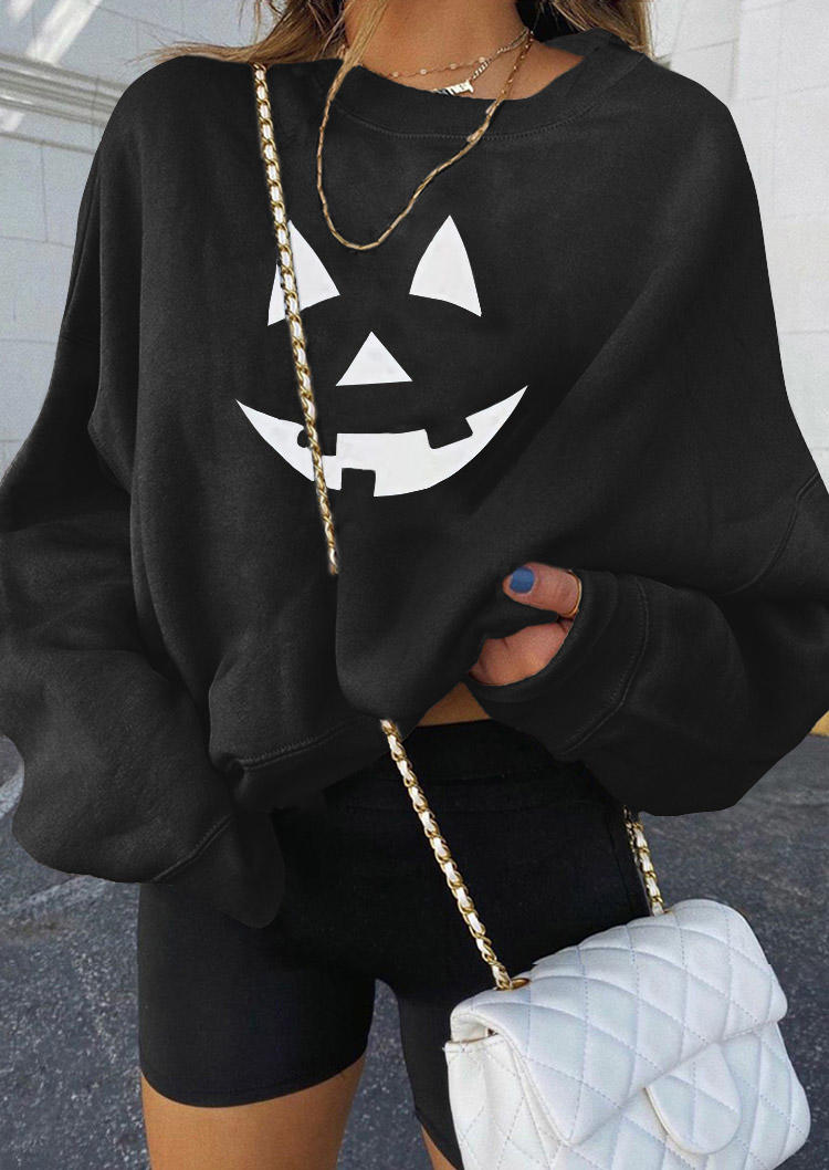 

Halloween Pumpkin Face Drop Shoulder Sweatshirt - Black, 517129