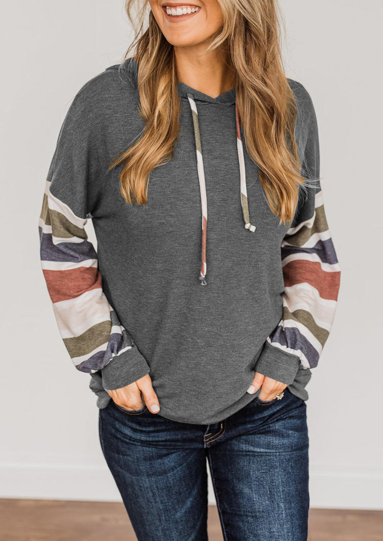 

Striped Color Block Long Sleeve Hoodie - Gray, 517148