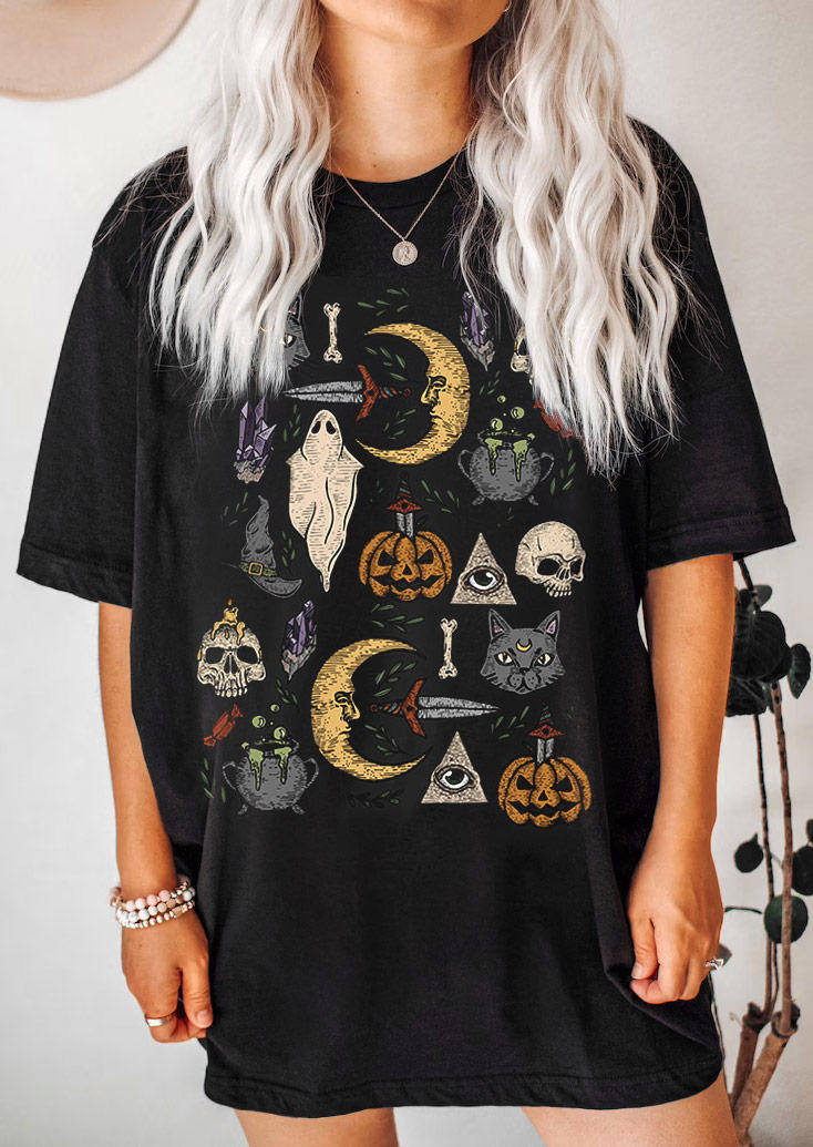 

Pumpkin Face Skeleton Ghost T-Shirt Tee - Black, 517217
