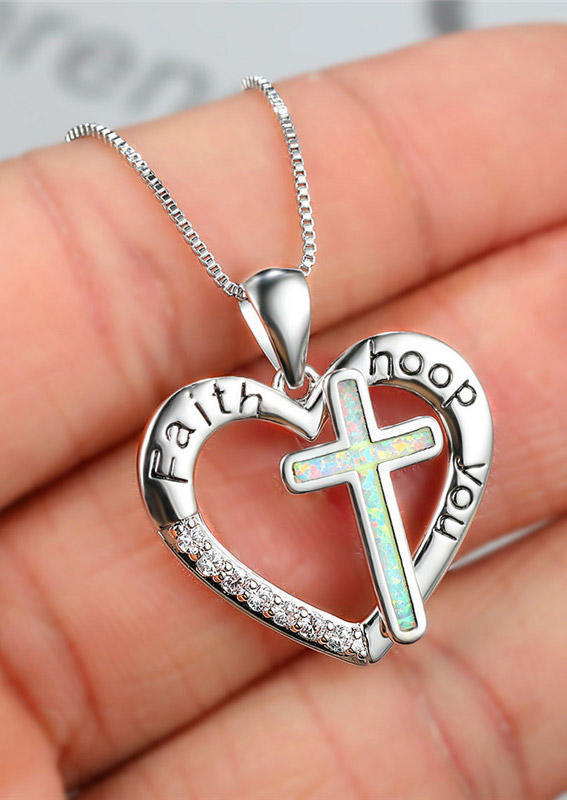 

Faith Cross Hollow Out Heart Pendant Necklace, Silver, 516258