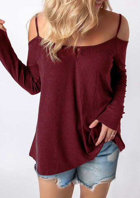 

Hollow Out Spaghetti Strap Blouse - Burgundy, 516618