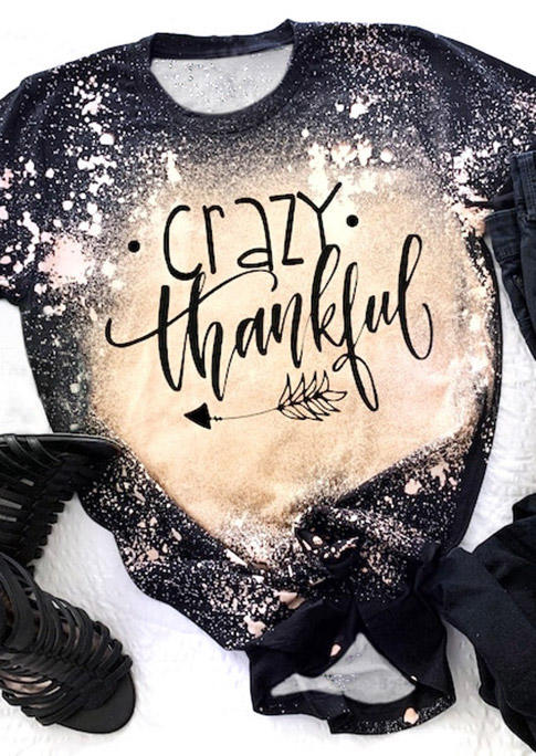 

Crazy Thankful Bleached T-Shirt Tee - Black, 516706