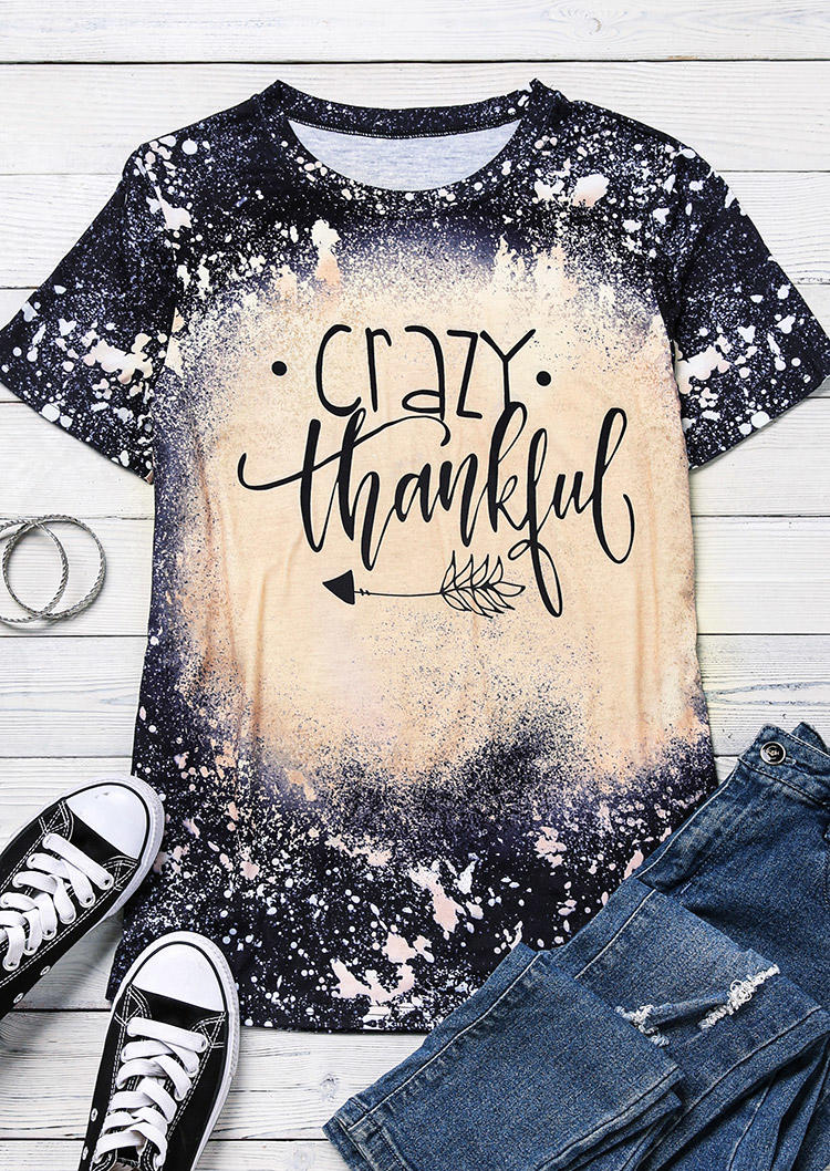 Buy Crazy Thankful Bleached T-Shirt Tee - Black. Picture