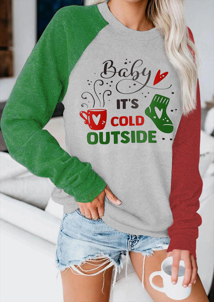 

Baby It's Cold Outside Heart Raglan Sleeve T-Shirt Tee - Light Grey, 516801