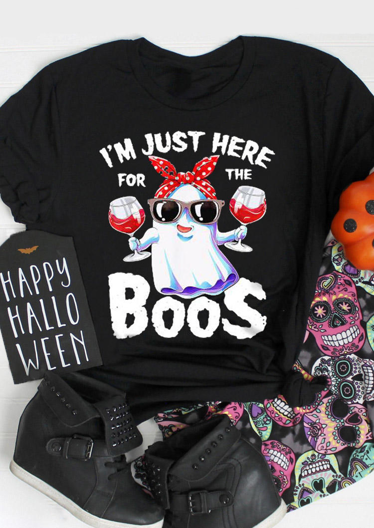 

I'm Just Here For The Boos Wine Ghost T-Shirt Tee - Black, 516925
