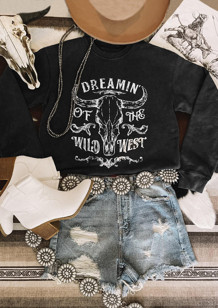 

Dreamin Of The Wild West Steer Skull Sweatshirt - Black, 517028