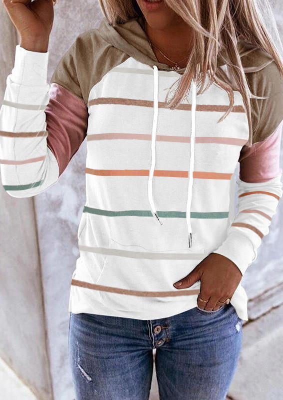 

Striped Color Block Drawstring Hoodie, Multicolor, 517102