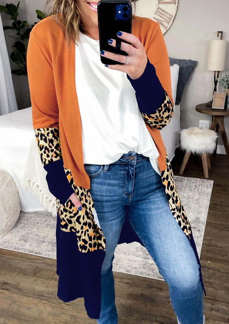 

Leopard Splicing Color Block Long Sleeve Cardigan, Multicolor, 517116