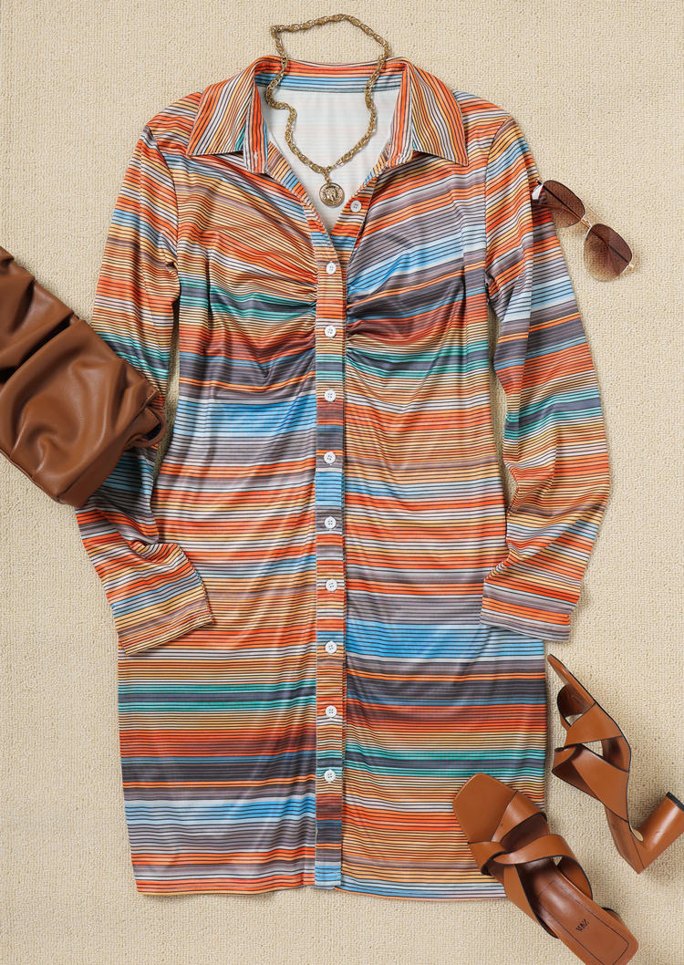 Colorful Striped Button Bodycon Dress