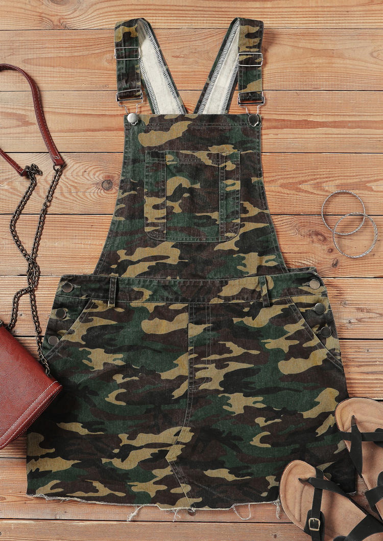 Camouflage Pocket Denim Overall Mini Dress