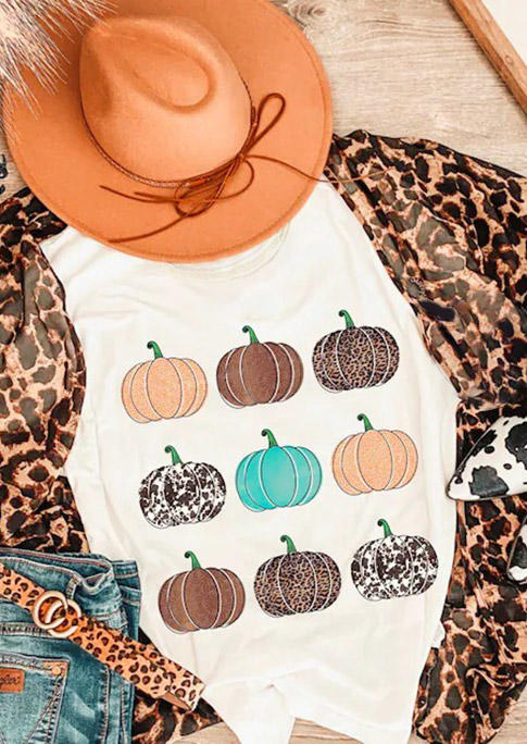 

Leopard Pumpkin O-Neck T-Shirt Tee - White, 516923