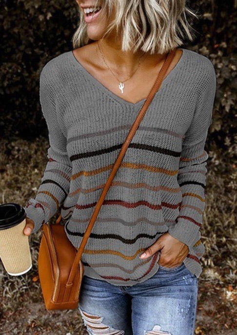 

Colorful Striped Long Sleeve Sweater - Gray, 517356