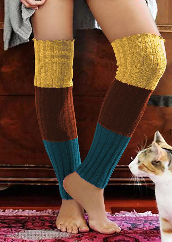 

Color Block Over Knee Leg Warmers Socks, Pattern2, 516748