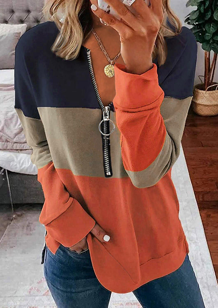 

Color Block Zipper Long Sleeve Sweatshirt, Multicolor, 516937