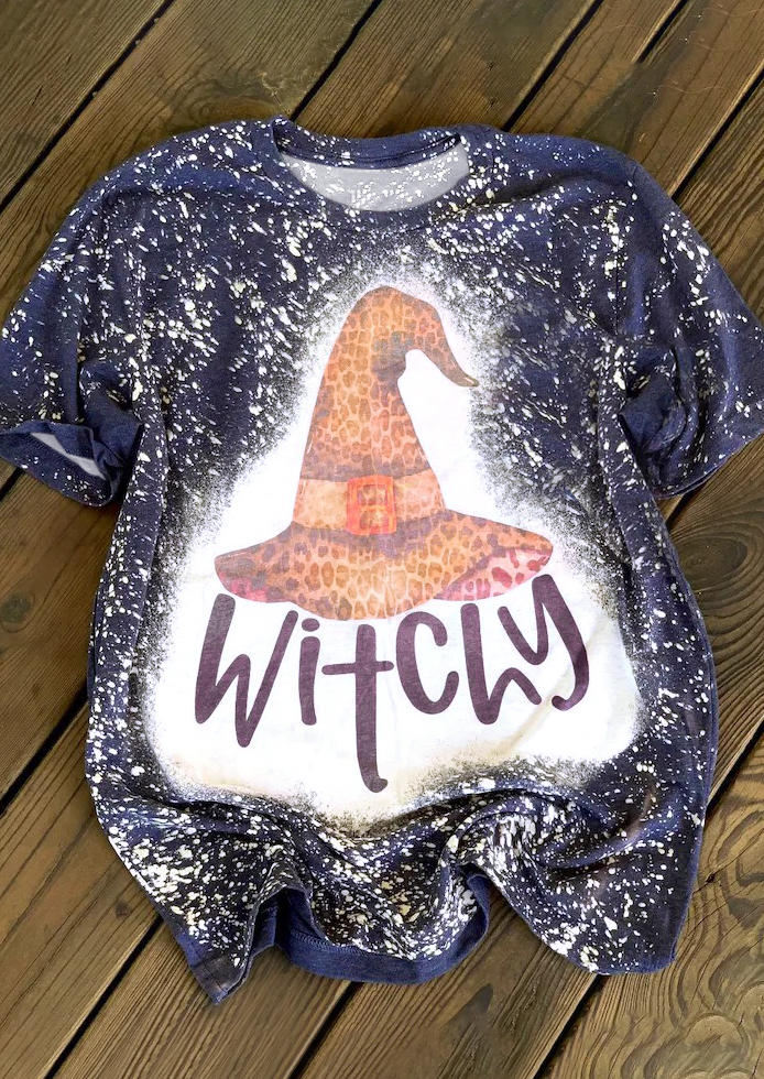 

Witchy Hat Bleached T-Shirt Tee - Blue, 516980