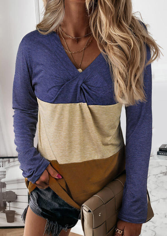 

Color Block Twist Long Sleeve Blouse, Multicolor, 517108