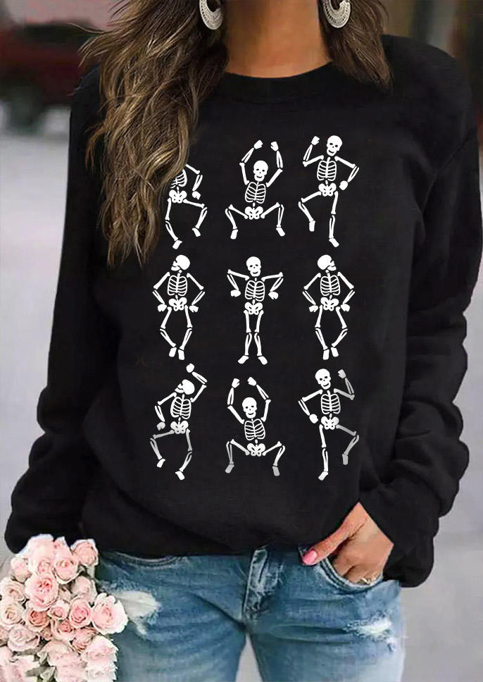 

Halloween Skeleton Long Sleeve O-Neck Sweatshirt - Black, 517154