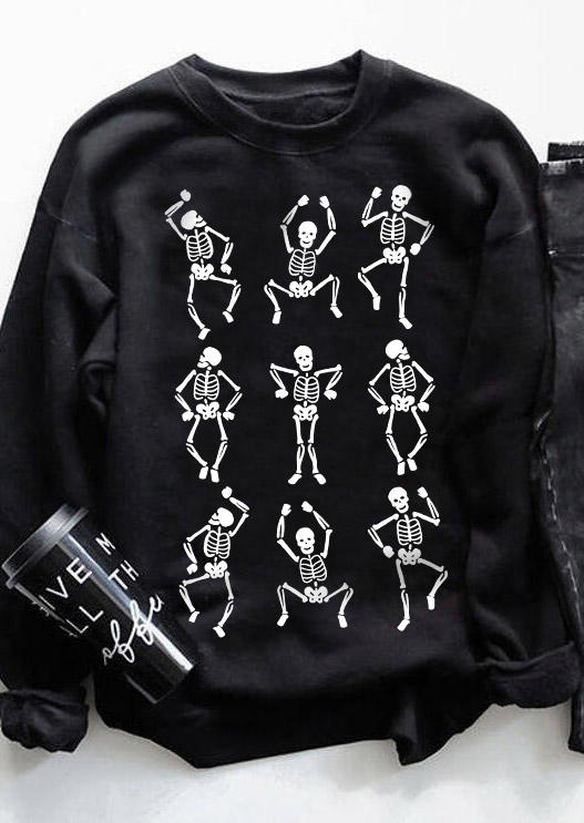 Kaufen Skeleton Long Sleeve O-Neck Sweatshirt - Black. Bild