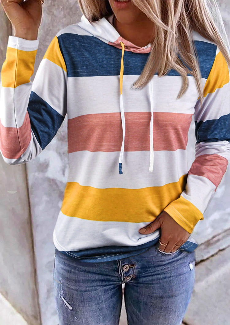 

Color Block Drawstring Long Sleeve Hoodie, Multicolor, 517221