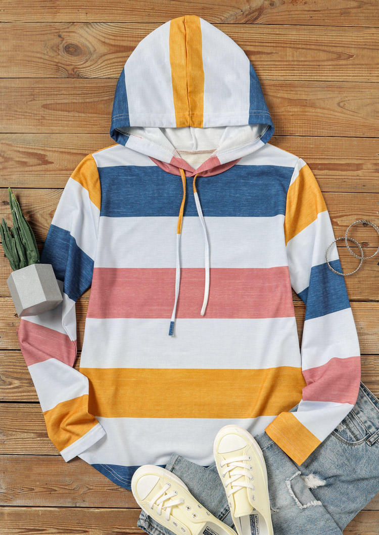 Color Block Drawstring Long Sleeve Hoodie