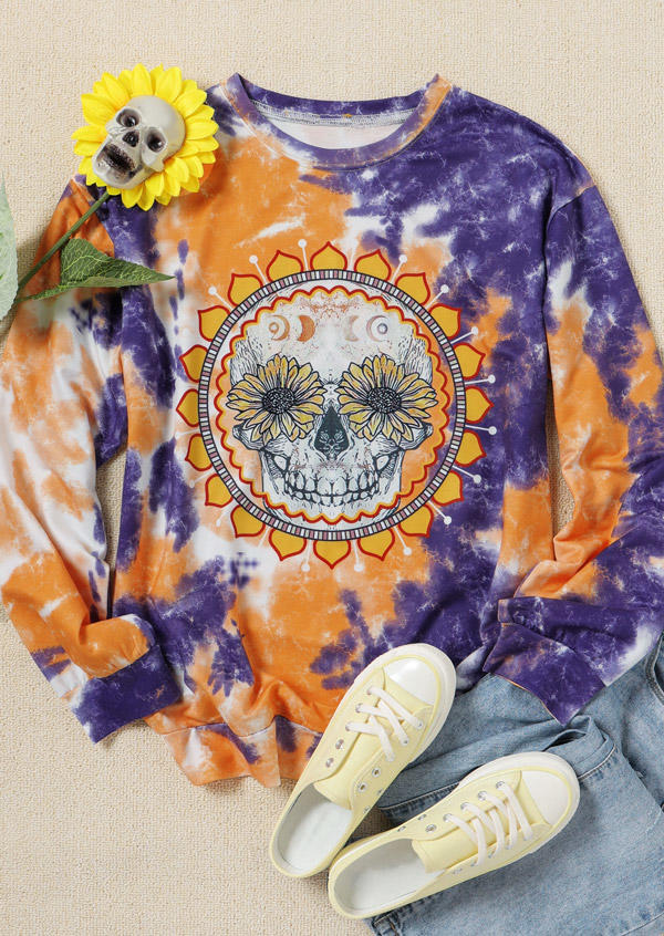 Halloween Tie Dye Skull Sunflower Moon Sweatshirt