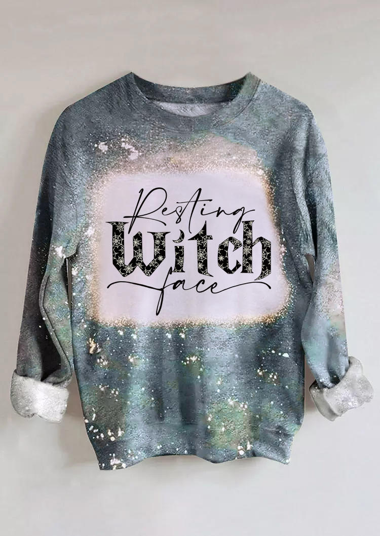 Resting Witch Face Bleached Long Sleeve Sweatshirt - Green