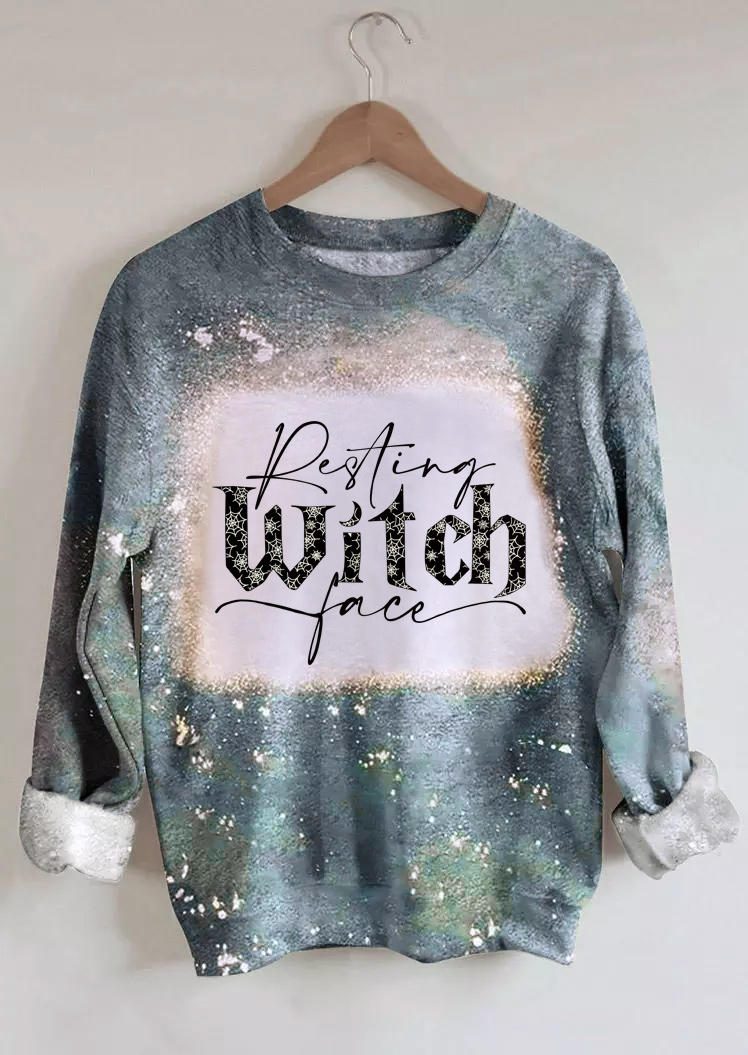 

Halloween Resting Witch Face Bleached Long Sleeve Sweatshirt - Green, 517287