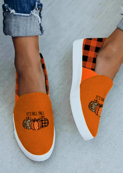 

Leopard Plaid Polka Dot Pumpkin It's Fall Y'all Sneakers - Orange, 517427