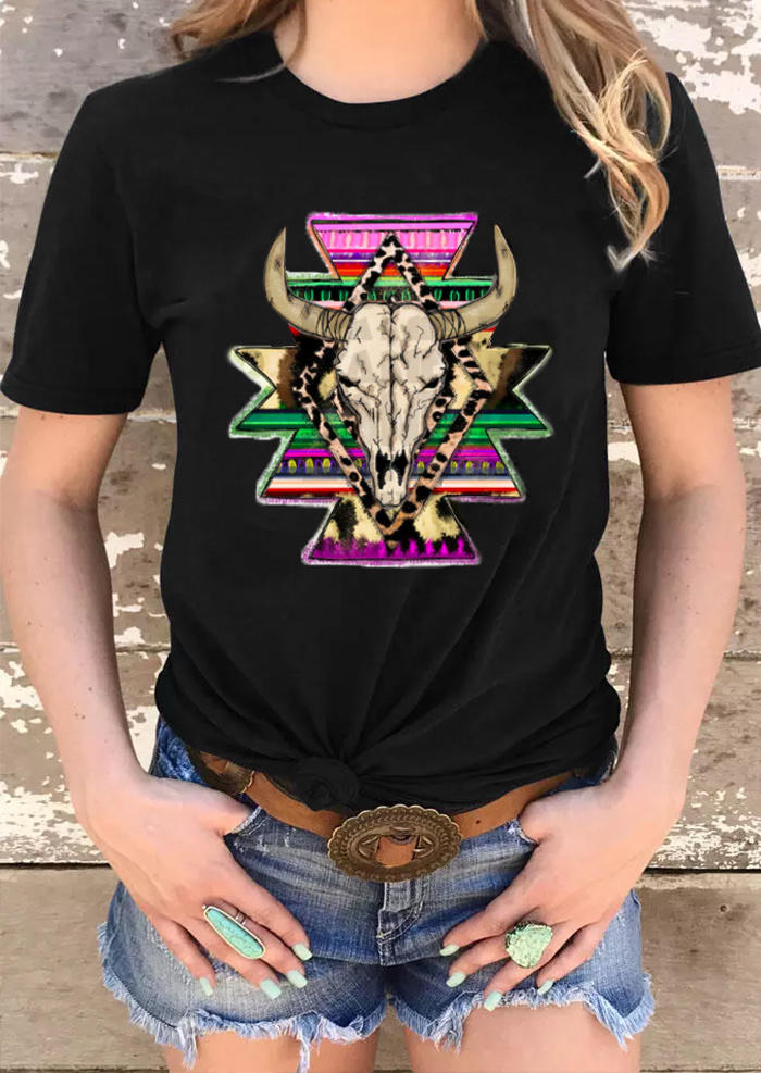 

Aztec Geometric Steer Skull T-Shirt Tee - Black, 517446