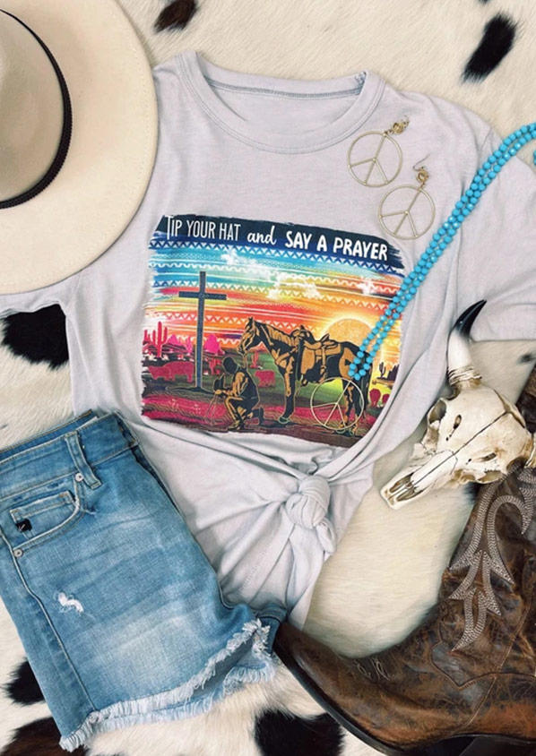 

Tip Your Hat And Say A Prayer T-Shirt Tee - Gray, 517515