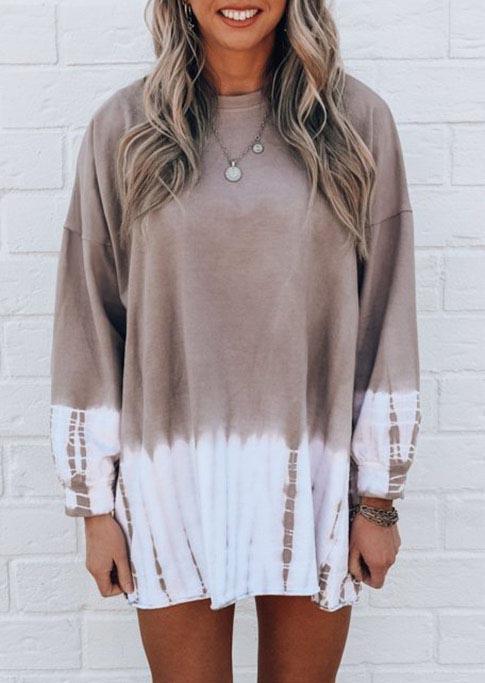 Tie Dye Drop Shoulder Mini Sweatshirt Dress - Light Coffee