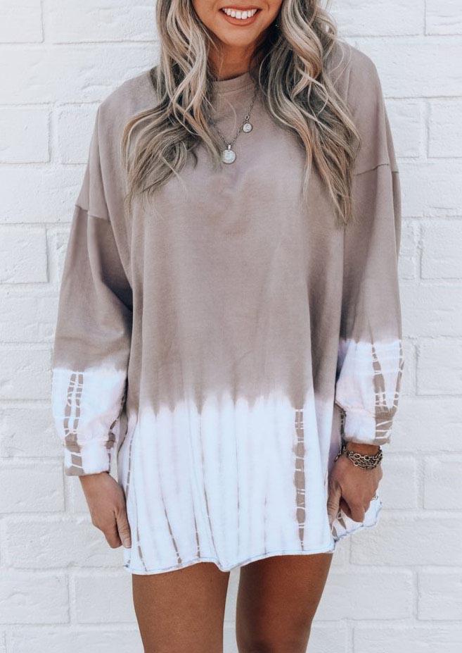 

Tie Dye Drop Shoulder Mini Sweatshirt Dress - Light Coffee, 517529