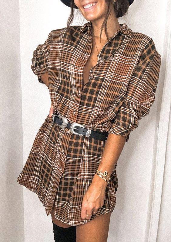 

Plaid Button Long Sleeve Mini Dress, 517531