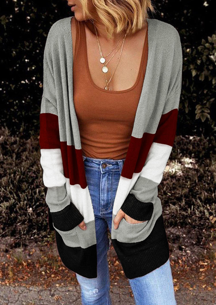 

Striped Color Block Long Sleeve Cardigan, Multicolor, 517541