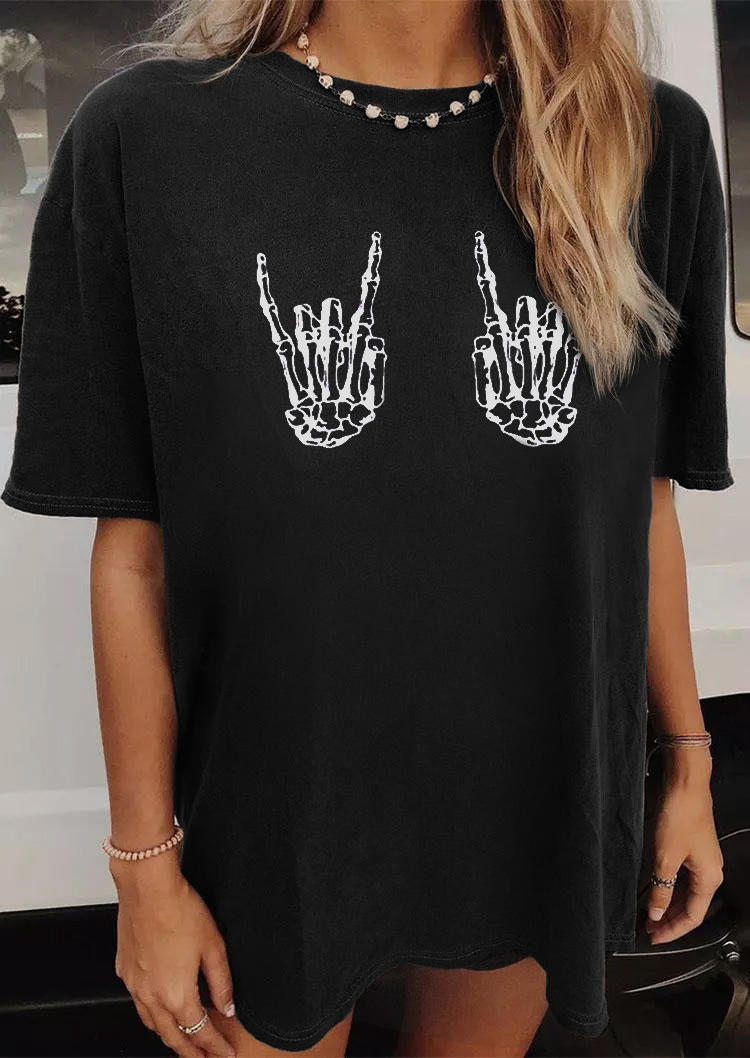 

Halloween Rock Skeleton Hand T-Shirt Tee - Black, 517580