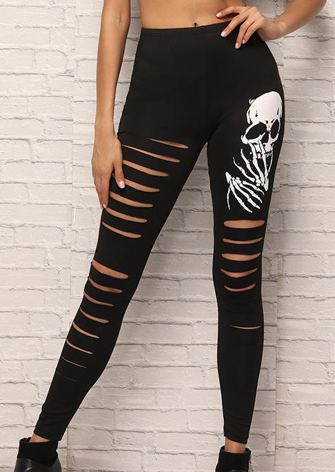 

Halloween Skeleton Hollow Out Skinny Leggings - Black, 517588