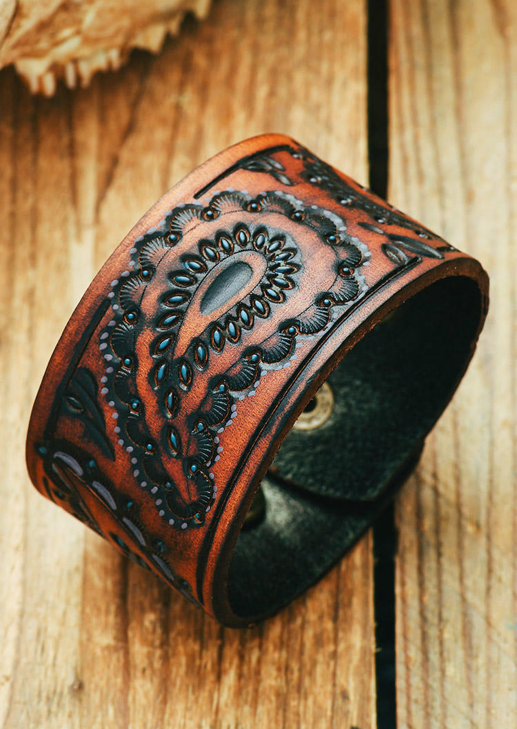 

Vintage Paisley Floral Tooled Pattern Bracelet, Coffee, 517495