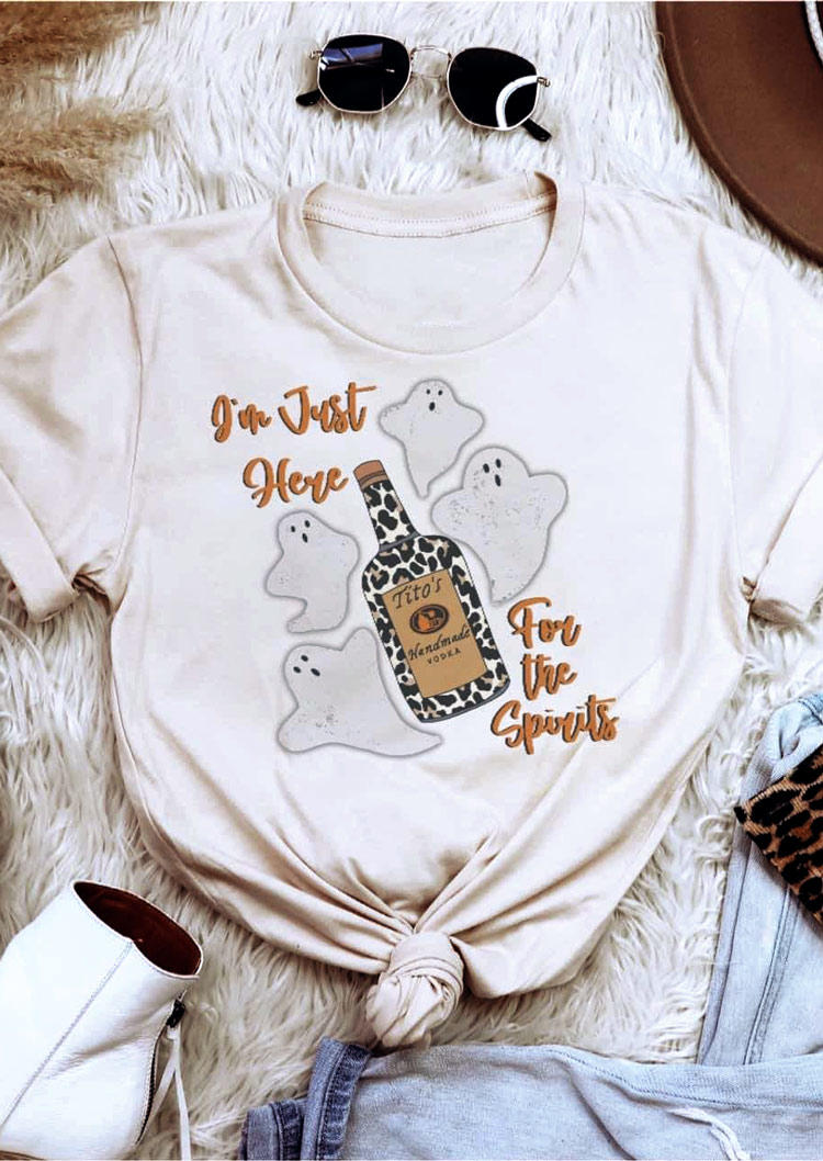 

Here For The Spirits Ghost Leopard T-Shirt Tee - White, 517545
