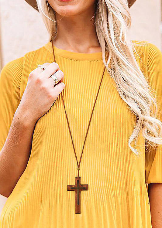 

Double Cross Pendant Long Sweater Chain Necklace, Black;brown, 517560