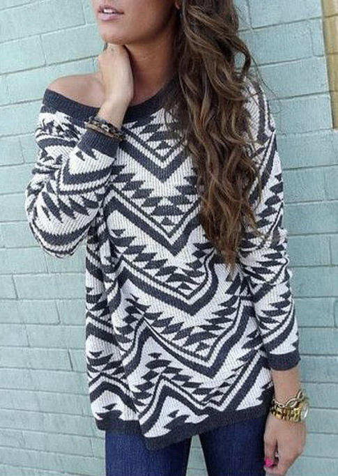 

Aztec Geometric Western Long Sleeve Blouse - White, 517644