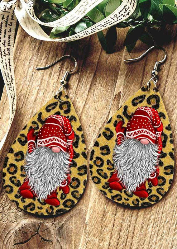

Christmas Double-Sided Gnome Leopard Water Drop Earrings, Multicolor, 488023