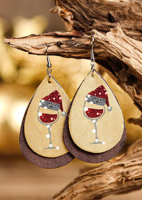 Buy Wine Glass Hat Water Drop Dual-Layered Earrings. Picture