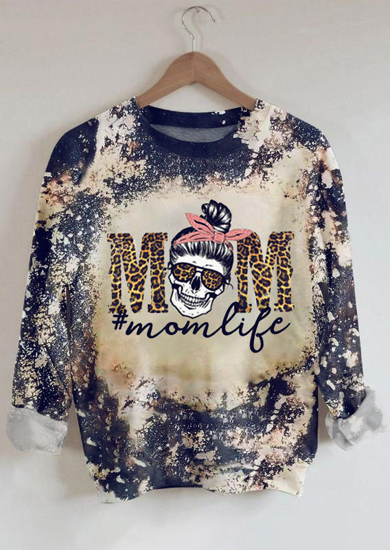 

Mom Life Skull Leopard Bleached Sweatshirt - Gray, 515072